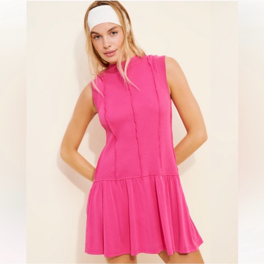 ~ NEW XL Anthropologie  Mini Dress Pink Sleeveless NWT Tags Athleisure NWT!